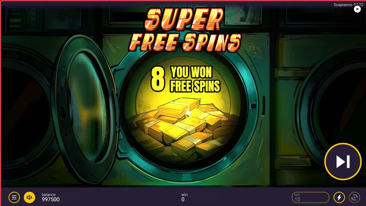 Tampilan visual slot The Soapranos dengan tema komedi mafia dan binatu