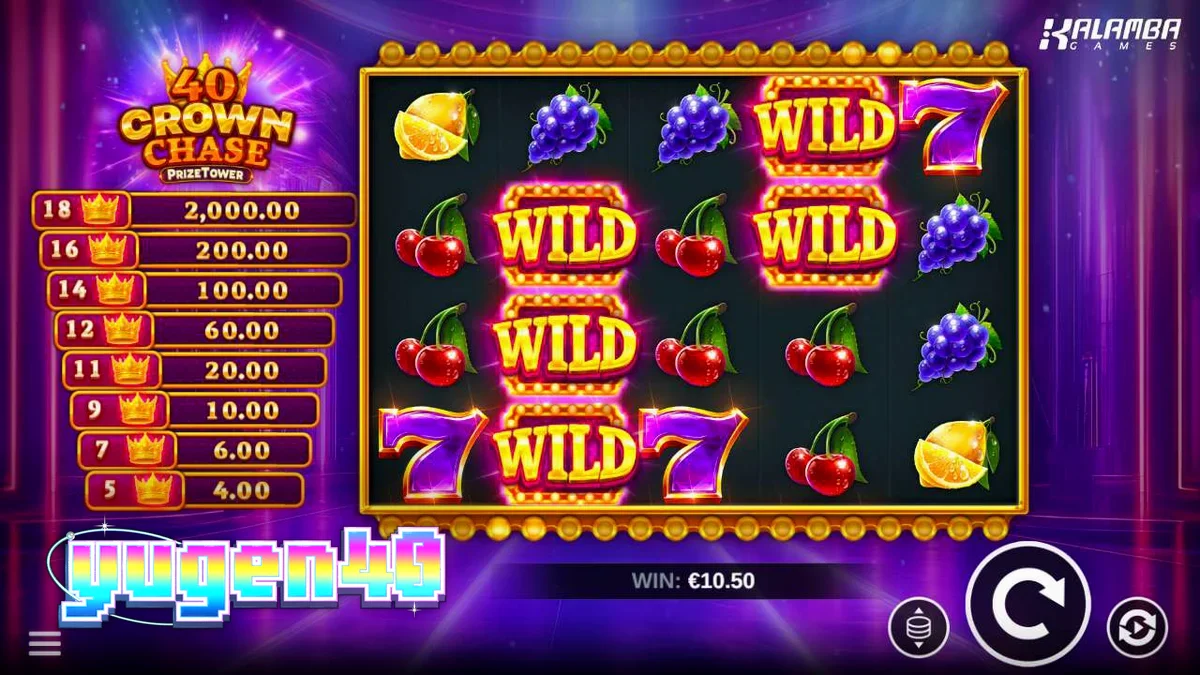 Tampilan visual slot 40 Crown Chase PrizeTower dengan tema kerajaan dan mahkota.